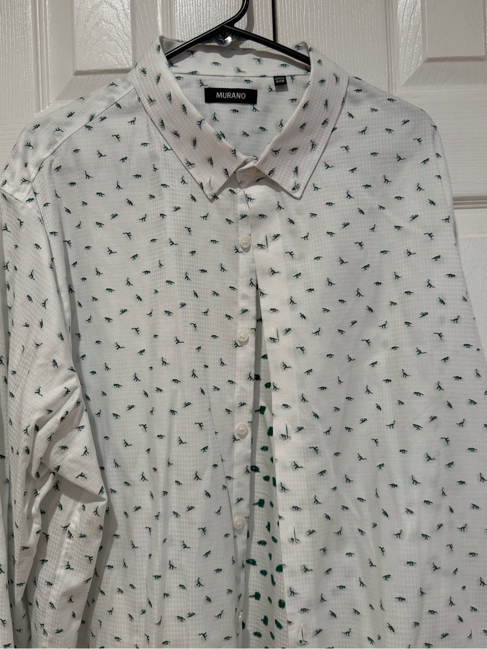 Murano White Long-Sleeve Dress Shirt with Green Micro dinosaur print - Picture 2 of 5